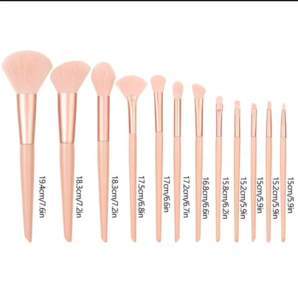 12 Piece Soft Pink Makeup Brush Set - Full Face & Eye Brush Kit